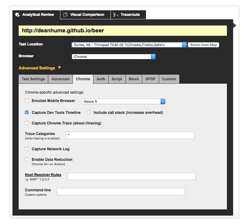 Capture JavaScript main thread processing - WebPageTest